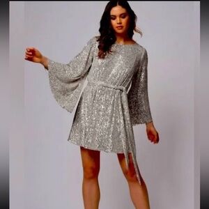 Gianni Bini Women's Tie Waist  Long Sleeve Sequin Dress